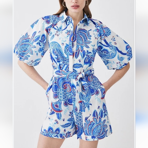Karen Millen Blue and White Floral Romper - Picture 1 of 8